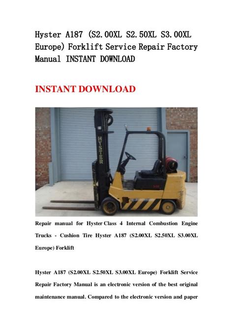 Hyster a187 s2 00xl s2 50xl s3 00xl europe forklift service repair factory manual instant. - How to rebuild a ford manual transmission.
