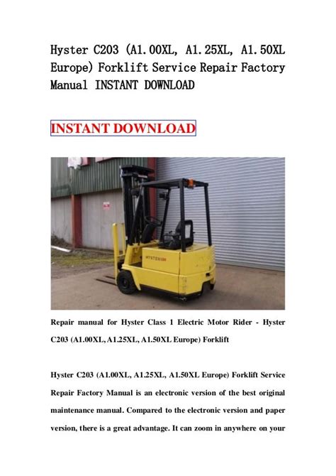 Hyster a203 a1 00xl a1 25xl a1 50xl europe forklift service repair factory manual instant. - The guide to healthy eating brownstein.