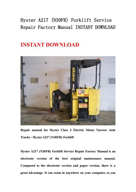Hyster a217 n30fr forklift service repair factory manual instant. - College physics 2nd edition giambattista solutions manual.