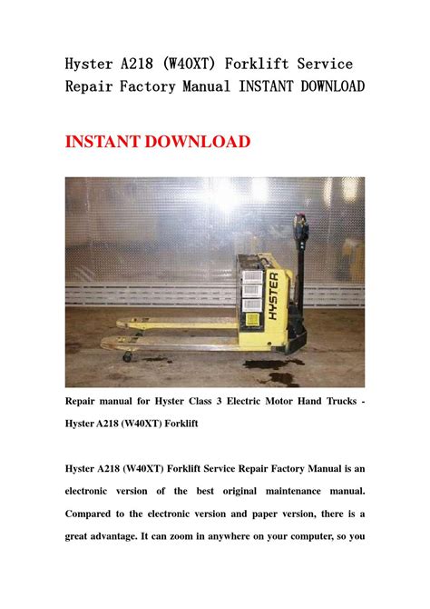 Hyster a218 w40xt forklift service repair factory manual instant download. - Instructors solutions manual to discrete mathematical structures.