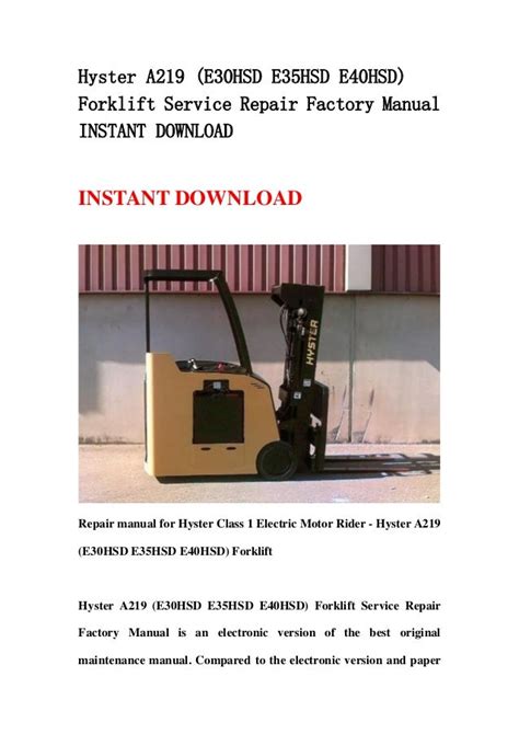 Hyster a219 e30hsd e35hsd e40hsd forklift service repair manual parts manual. - Manual de soluciones de askeland 6ta edición.