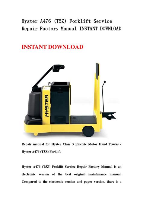 Hyster a476 t5z forklift service repair factory manual instant. - Murachs asp net 2 0 upgraders guide vb edition.