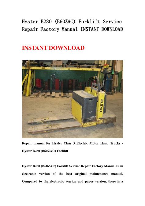 Hyster b230 b60zac forklift service repair factory manual instant. - Design of machinery 5th edition solution manual.