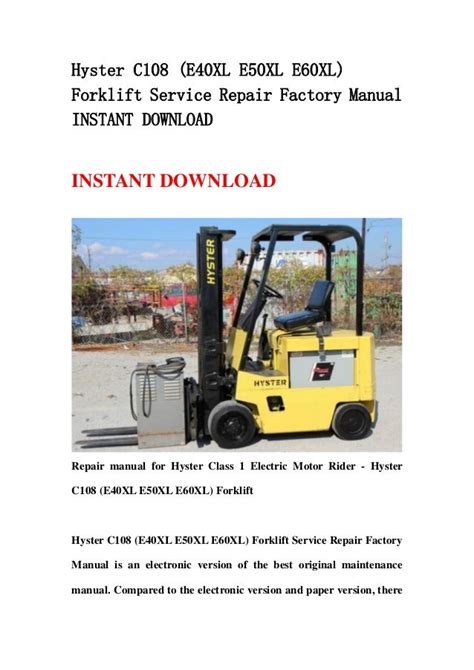 Hyster c108 e40 60xl service shop manual forklift workshop repair book. - Kawasaki 900 stx jet ski service manual.