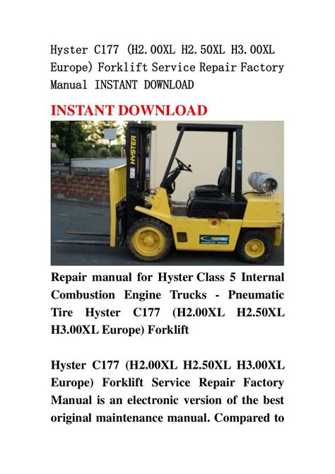 Hyster c177 h2 00xl h2 50xl h3 00xl europe forklift service repair factory manual instant. - Audi cabrio 1994 repair and service manual.