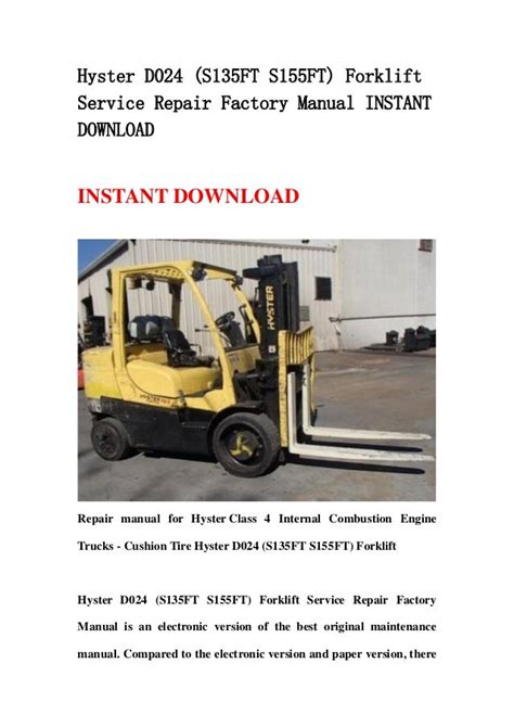 Hyster d024 s135ft s155ft forklift service repair factory manual instant. - Cessna 320 skyknight service manual 1966 1967 1968.