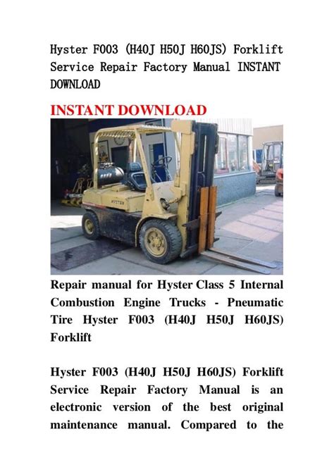 Hyster f003 h40j h50j h60js forklift service repair factory manual instant. - Manual de servicio de yamaha yfm 80.