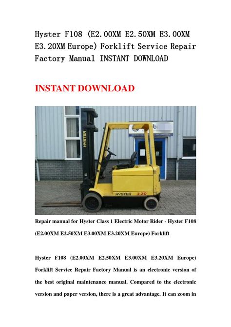 Hyster f108 e2 00xm e2 50xm e3 00xm e3 20xm europe forklift service repair factory manual instant. - Central machinery 16 speed drill press manual.