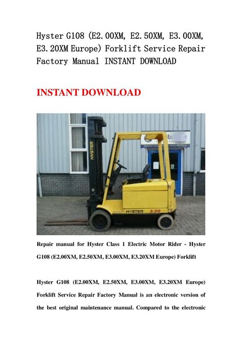 Hyster g108 e2 00 3 20xm gabelstapler teile handbuch download. - David brown 1200 selectamatic tractor operators manual.