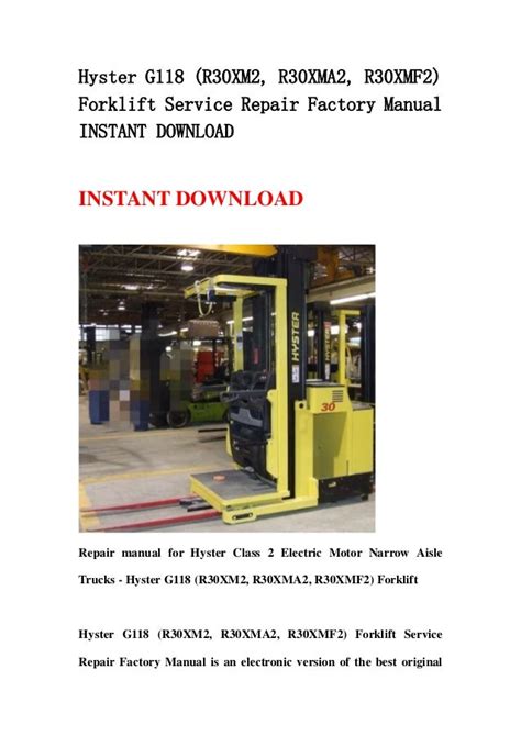 Hyster g118 r30xm2 r30xma2 r30xmf2 forklift service repair manual parts manual. - Property and liability insurance principles ains 21 course guide.