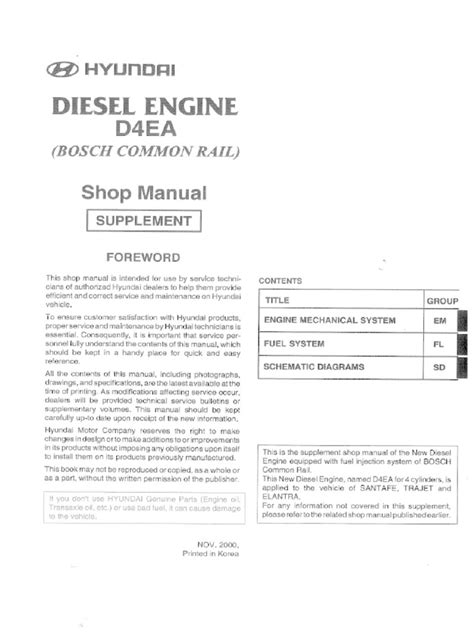 Hyundai diesel engine d4ea service repair manual. - Manuale di riparazione del motore toyota rav4 d4.
