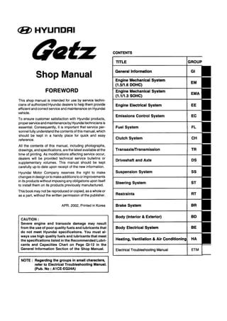 Hyundai getz 2004 repair service manual. - Cem anos de aloysio de carvalho filho.