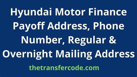 You can mail your payments or written correspondence to Hyundai Motor Finance at the following addresses: Lease Payments: Hyundai Motor Finance P.O. Box 660891 Dallas, …