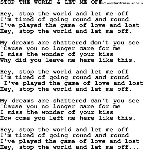 I'll stop the world lyrics. Things To Know About I'll stop the world lyrics. 