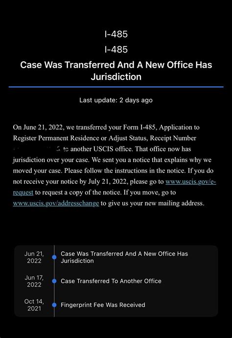 I 485 transferred to nbc. entirely depends on a combination of the FO the case was transferred to and sheer luck. mass transfers started, what, mid-March? so the data set is very limited yet. it may be a couple weeks, or it may be no news at all. for me it was 5+weeks (case transferred on 22/04, RFiE issued on 31/05) Reply. Same-Initiative-711. 