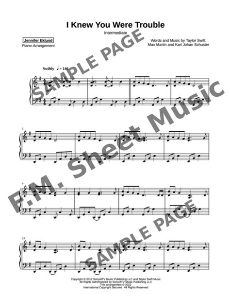 I Knew You Were Trouble Piano Sheet Music lahgupics