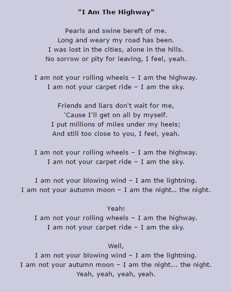 I am the highway lyrics. Things To Know About I am the highway lyrics. 