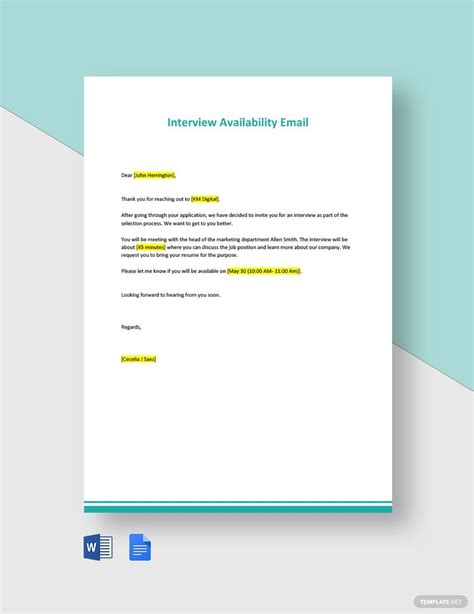 I confirm my availability for the interview email.  Subject: Looking Forward t...