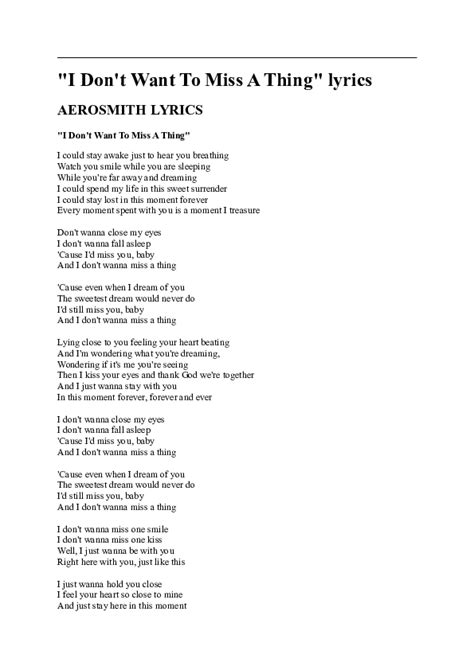 I don t want to miss a thing lyrics. Things To Know About I don t want to miss a thing lyrics. 