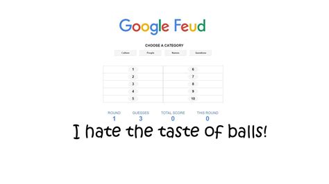 I hate the taste of google feud answers. Google Feud Answers is a valuable resource for those who enjoy Google Feud, the quiz game centered around predicting popular internet search queries. This tool serves as a helpful companion for players seeking assistance and insights into the game's challenging questions. In Google Feud, players are presented with incomplete search queries and ... 