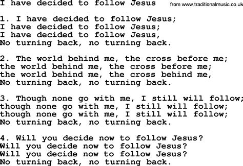 I have decided to follow jesus lyrics. Things To Know About I have decided to follow jesus lyrics. 