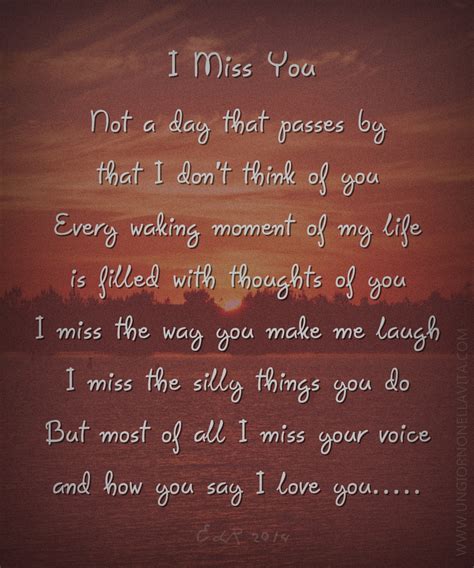 I miss you poems. January 6, 2022 Inside: Beautiful I Miss You Poems for when you cannot see someone you love. One of the most common themes for poetry and music is wishing to see someone you … 