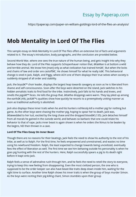 I need a thesis statement for mob mentality in Lord of the …