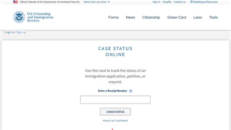 Check Case Status. Use this tool to track the status of an immigration application, petition, or request. The receipt number is a unique 13-character identifier that consists of three letters and 10 numbers. Omit dashes ("-") when entering a receipt number. However, you can include all other characters, including asterisks ("*"), if they are ... . 