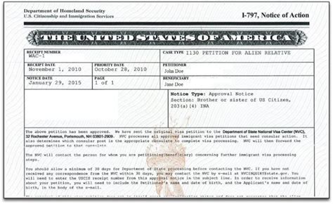 Approval - USCIS will provide a DHS-USCIS Form I-797, Notice of Action form, indicating the applicant’s status. When a self-petitioning spouse is approved, the I-797 will indicate “Notice Type: Approval Notice” and the Section reference will read, “Self-Petitioning Spouse of U.S.C. or L.P.R.” In the narrative below, there will be a ...