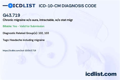 ICD-10 Code for Chronic migraine without aura, intractable, …