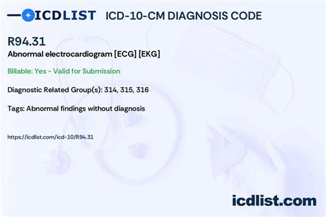 ICD-10-CM Code R94.31 - Abnormal electrocardiogram [ECG] [EKG]