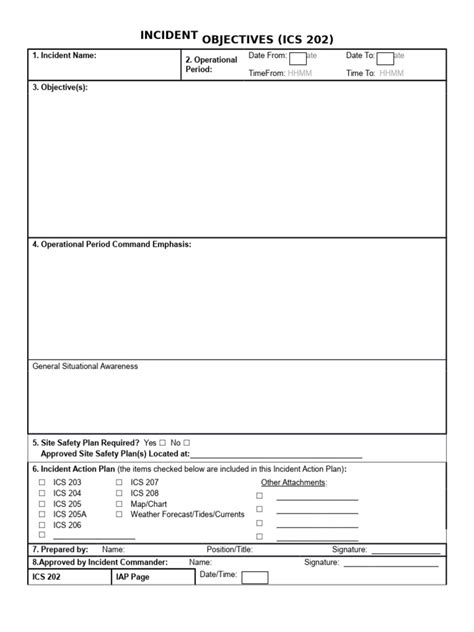 ICS Form 202 Incident Command System Business