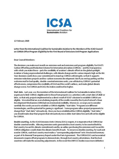 ICSA Letter to the ICAO Council