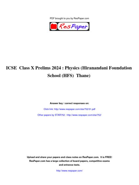 ICSE Class X Prelims 2024 - ResPaper