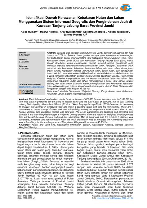 Identifikasi Daerah Kerawanan Kebakaran Hutan dan Lahan ... - Unila - wintechmobiles.com