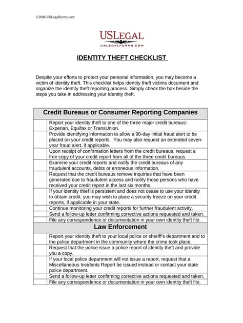 Identity Theft Checklist - coolestguyplanet.net