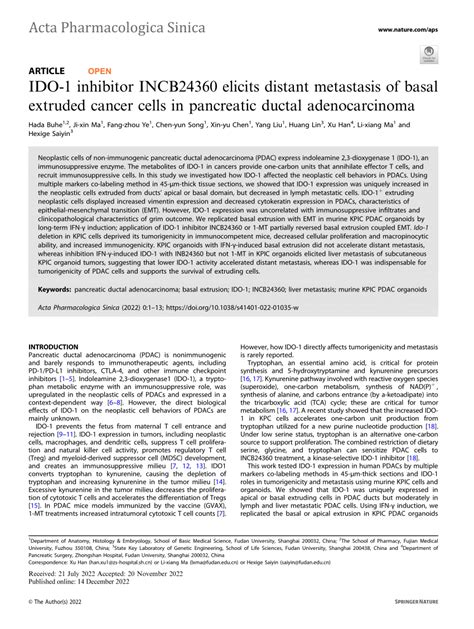 IDO-1 inhibitor INCB24360 elicits distant metastasis of basal …