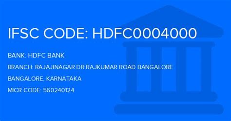 IFSC Code for HDFC Rajaji Nagar, Bangalore, Karnataka - BankBazaar