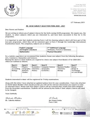 IGCSE Subject Selection Form 20162018