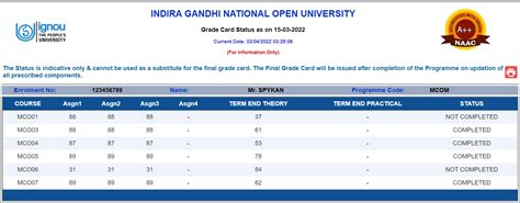 IGNOU Grade Card (Updated) SPYKAN