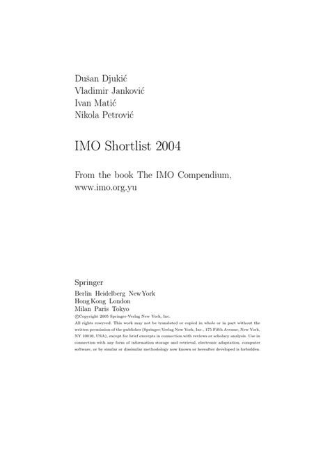 IMO Shortlist 2004 - imomath - wintechmobiles.com