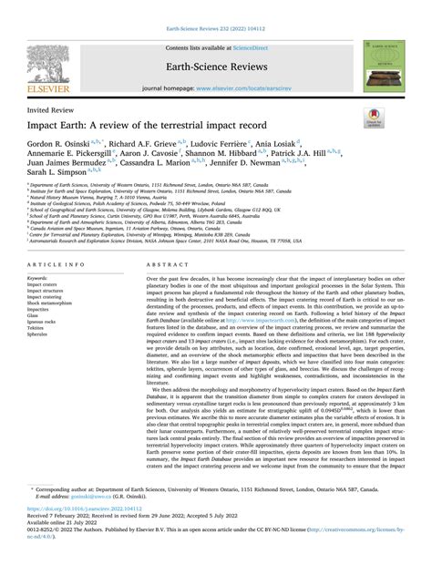 Impact Earth: A review of the terrestrial impact record - wintechmobiles.com