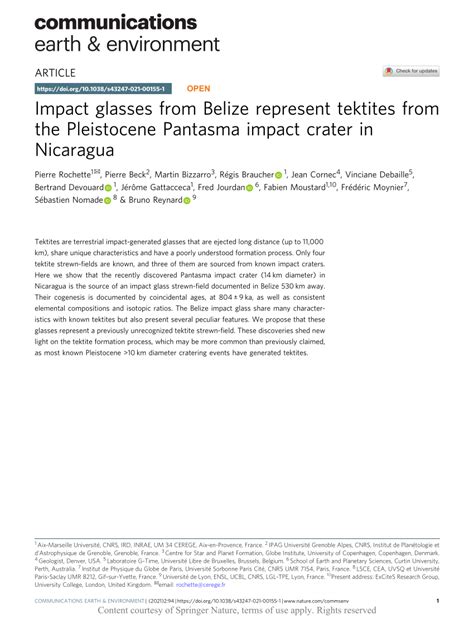 Impact glasses from Belize represent tektites from the Pleistocene ... - wintechmobiles.com