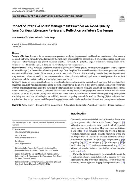 Impact of Intensive Forest Management Practices on Wood Quality … - raincitystudios.com