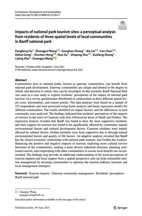 Impacts of national park tourism sites: a perceptual ... - Springer - wintechmobiles.com