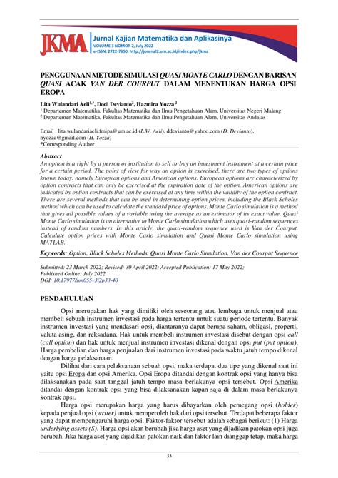 IMPLEMENTASI METODE SIMULASI QUASI MONTE CARLO DENGAN BARISAN ACAK ... - wintechmobiles.com