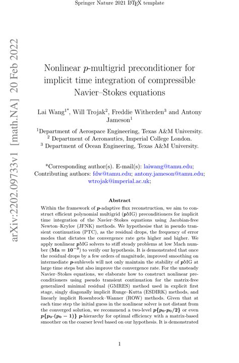 Implicit Multigrid Solution Of The Compressible Navier Stokes Equations ... - wintechmobiles.com