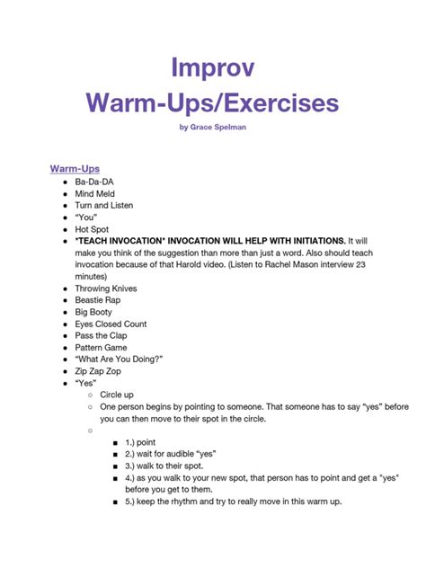 Improv Exercises and Warm Ups | PDF - muktibox.com