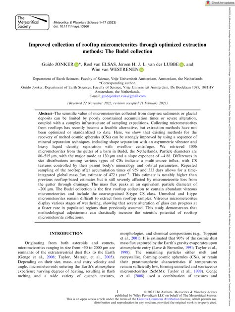 Improved collection of rooftop micrometeorites through optimized ... - wintechmobiles.com