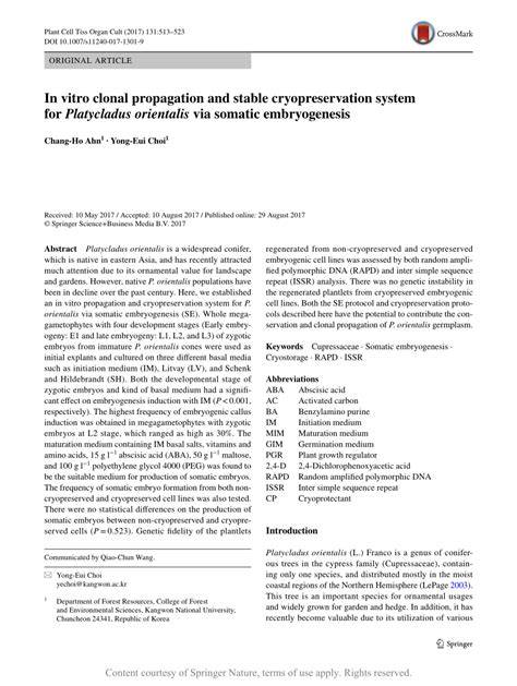In vitro clonal propagation and stable cryopreservation system for - raincitystudios.com